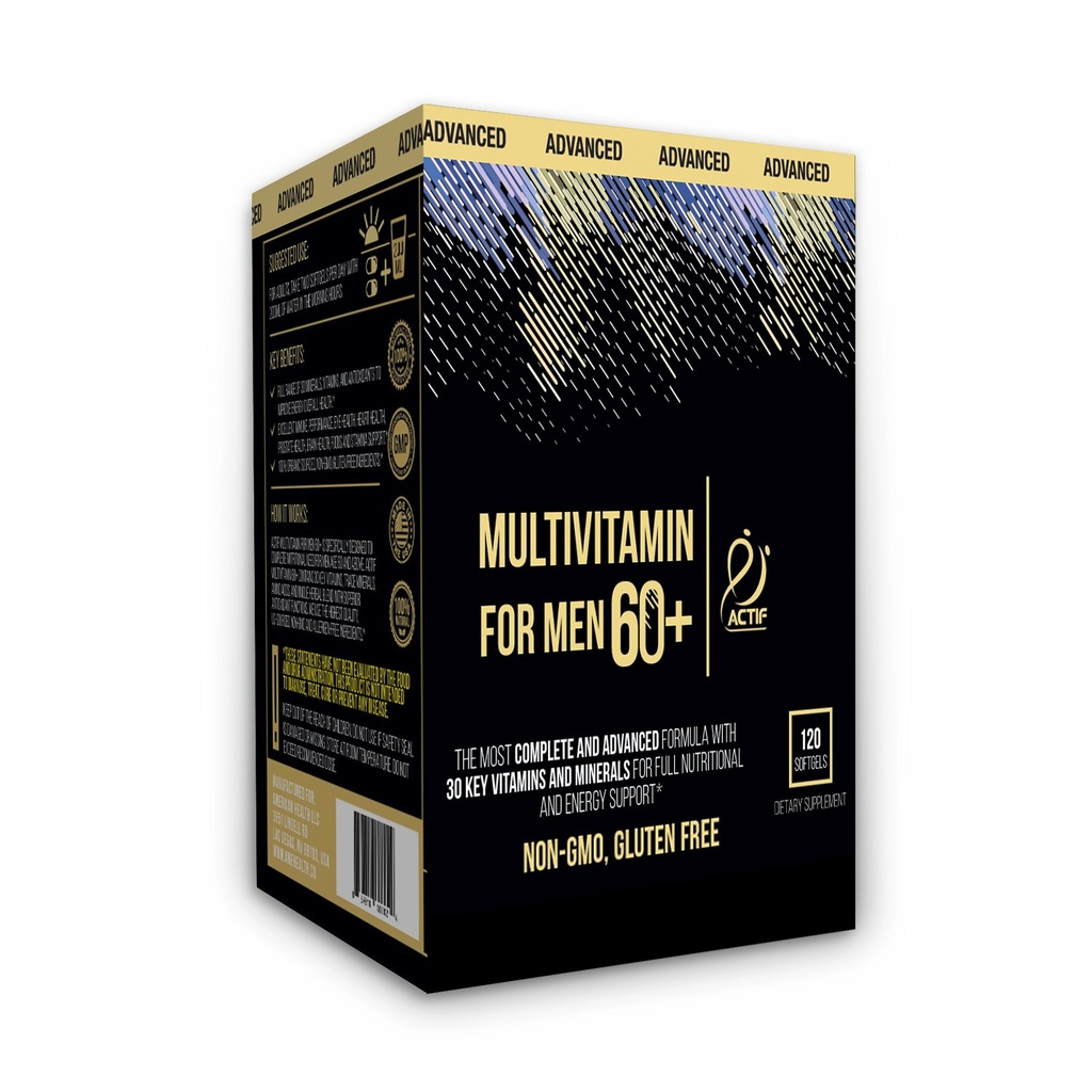 Actif Multivitamine pour homme Age 60+ avec 30 Vitamines organiques et herbes organiques, Non-OGM, Fabriqué aux États-Unis, 120 Nombre