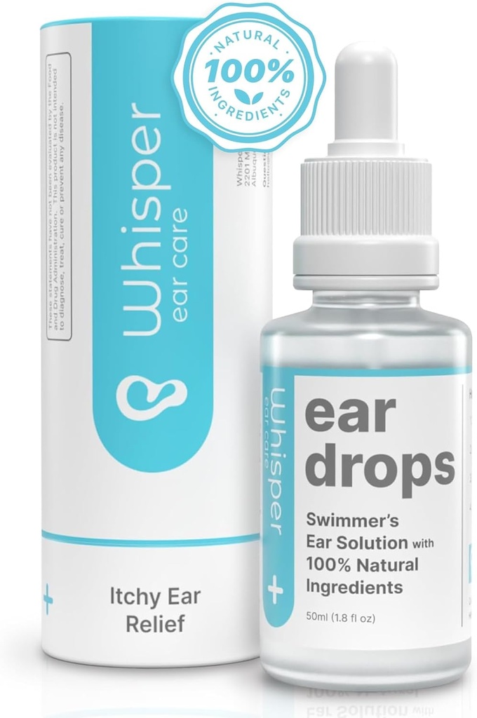 Drops d'oreille Whisper $ 2oz $US Toutes les gouttes d'oreille naturelles pour adultes avec des oreilles démangeaisons $ Swimmer Drops d'oreilles Combat Swimmers Ear avec des gouttes d'oreille acide acétique