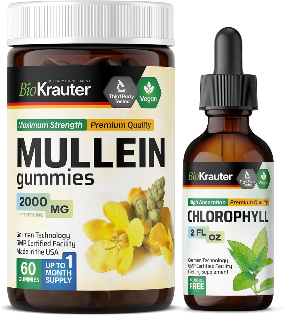 BIO KRAUTER Mullein 60 Gummie & Chlorophyll-Tinktur 2 Fl. Oz.