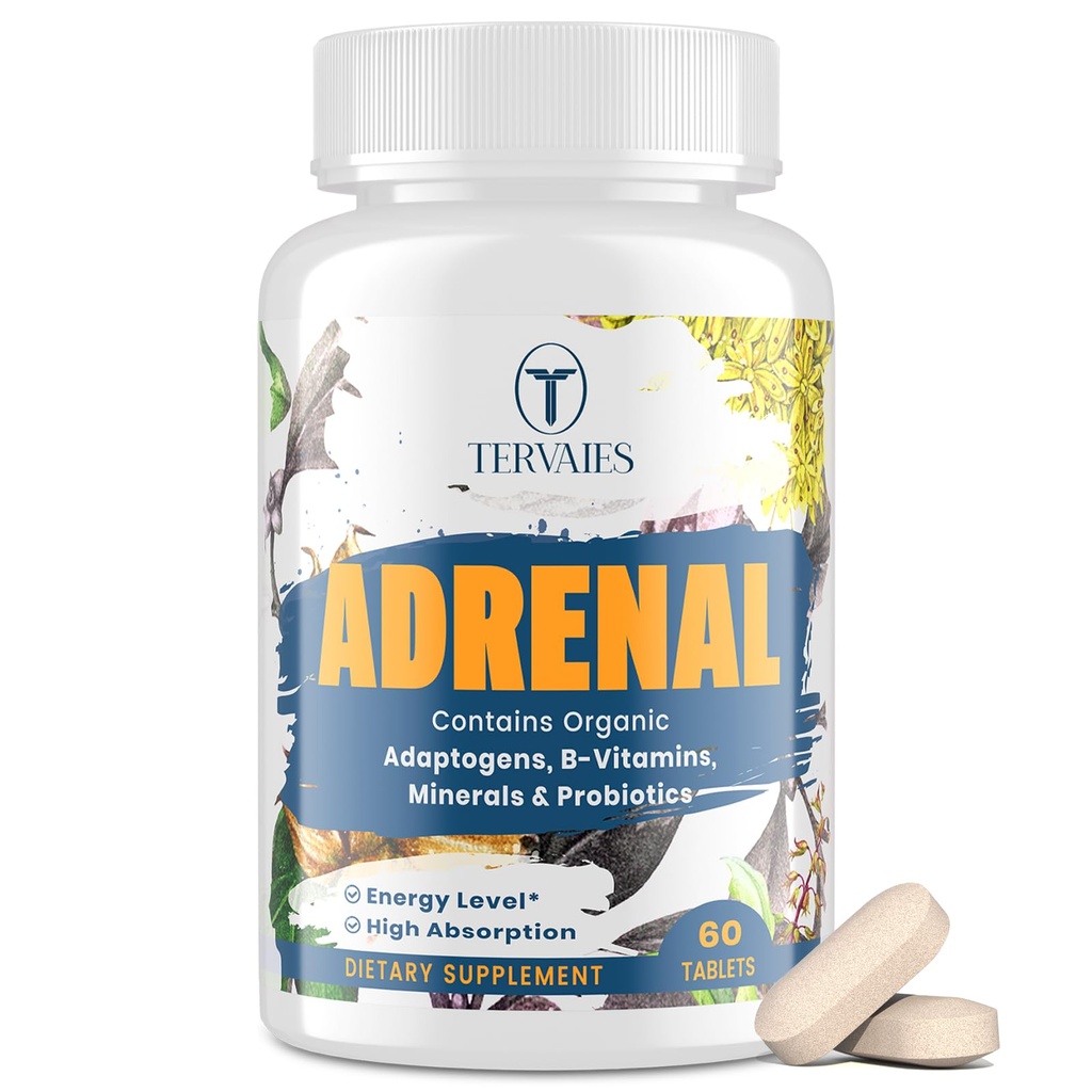Soutien adrénal Adaptogens Herbes Suppléments - Supplément Cortisol avec Rhodiola Rosea, Ashwagandha, Saint Basile et Eleuthero-Mood et soutien énergétique pour les femmes et les hommes-non-OGM, 60 comprimés végétaliens