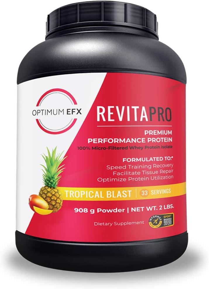 RevitaPRO, Protéines de performance premium, 100 % d'isolat de protéines de lactosérum microfiltrées, naturellement sucré, Pas de soja, Zéro sucre ajouté, Zéro ingrédients artificiels -2 livres (Blast Tropical)