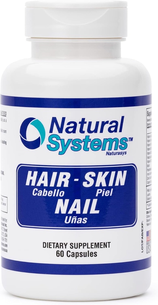 Supplément Vitamines de la peau et des ongles des cheveux 60 Capsule par les systèmes naturels - Les ongles forts et les vitamines de croissance des cheveux pour les femmes et les hommes - Biotine naturelle Peau et ongles Vitamine - Vitamines de protection de la peau