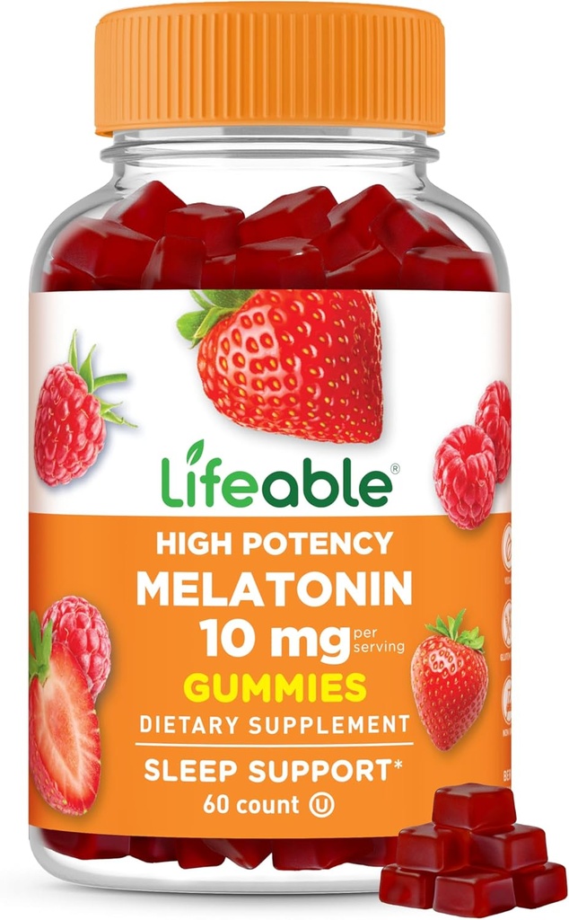 Melatonina vitale 10mg – Grande Tasting Natural Flavor Gummy Supplemento – Gluten Free Vegetariano OGM-Free Chewable – per aiutare a cadere Asleep e rimanere Asleep – per adulti, Uomo, Donne – 60 Gummies
