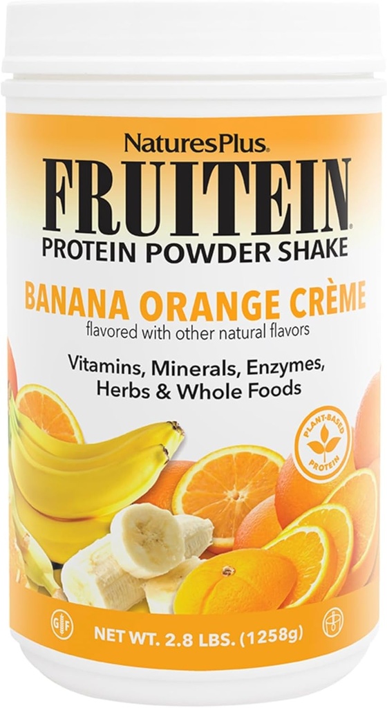 NaturesPlus FRUITEIN Banana Orange Creme Shake - 2,8 lbs - 10 Gramm pflanzlichen Proteins per Servieren - Unterstützt Energie & Immunsystem - Vegetarisch, Glutenfrei & Non-GMO - 37 Servierungen