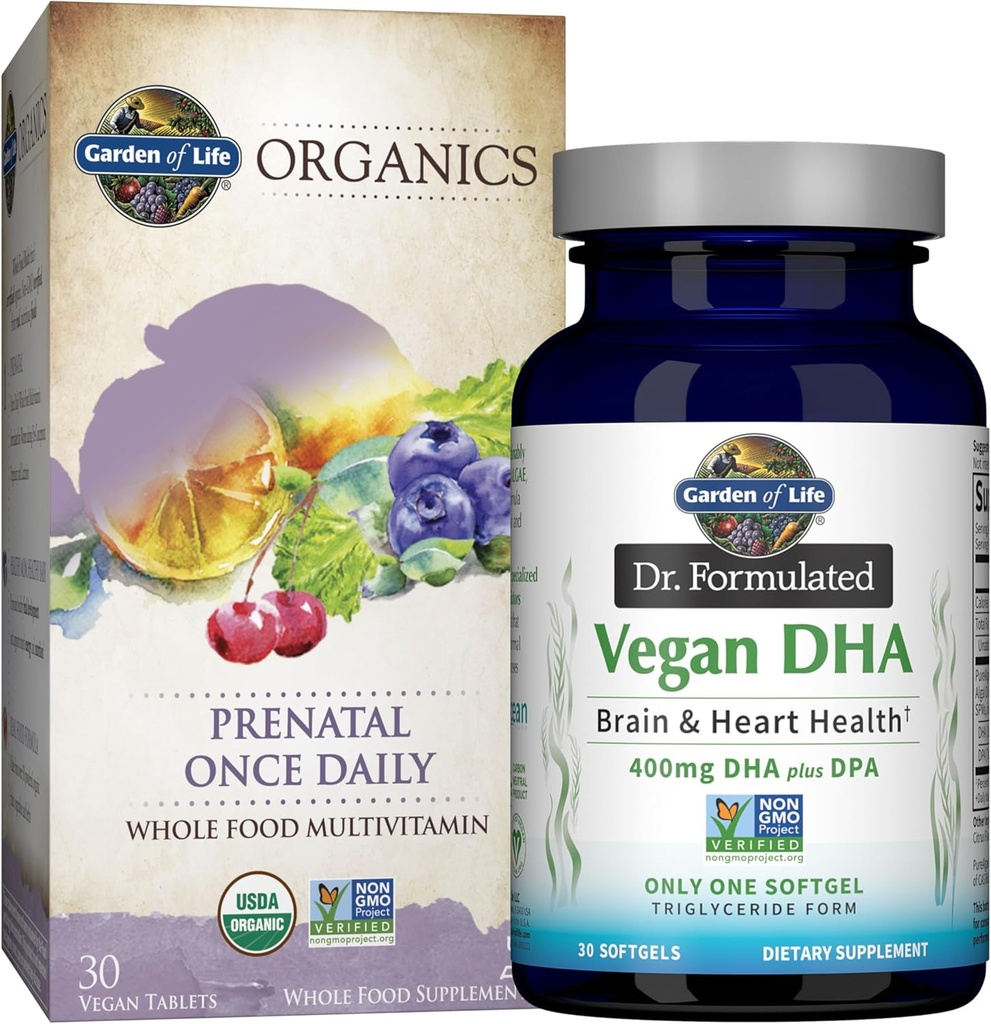 Garten des Lebens Einmal täglich Vegan DHA + Pränatal Multi Bundle: Dr Formuliert Vegan DHA 30 Softgels + Bios Pränatal Einmal täglich Multivitamine mit Folate für Frauen Pränatal Gesundheit, 30 Tabletten