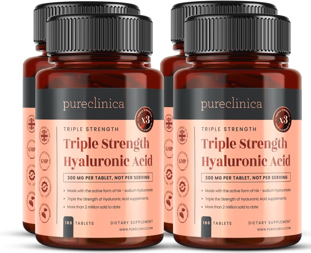 purclinica Acide hyaluronique triple résistance 300mg x 720 comprimés (4 bouteilles de 180) - 2 ans d'approvisionnement
