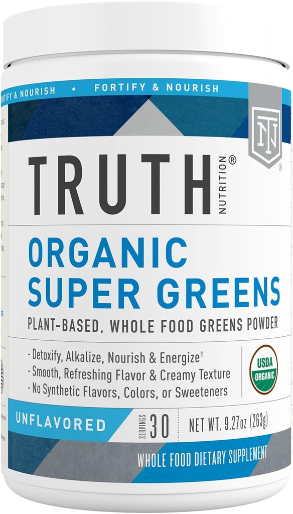 Verità Nutrizione Super Green Polvere - Polvere verde organica Superfood per aumentare l'energia e l'immunità, digestione sana per gli uomini e le donne, integratore verde Smoothie Powder Mix (Unflavored)