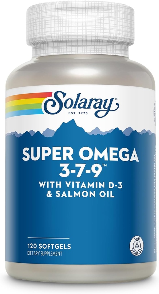 SOLARAY Super Omega 3 7 9 Supports Healthy Skin, More EPA, DHA, Essential Fatty Acids from Fish Oil Mini Softgel, 120ct