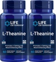 Estensione di vita L-teanina, 60 capsule vegetariane (pacchetto di 2) - Aminoacido derivato dal tè - senza glutine, non OGM