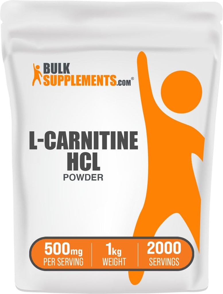 BulkSupplements.com L-Carnitin HCl Pulver - Carnitinergänzung, Carnitinpulver, L-Carnitin 500mg - Unflavored & Glutenfrei, 500mg pro Servierung, 1kg (2.2 lbs) (Pack von 1)