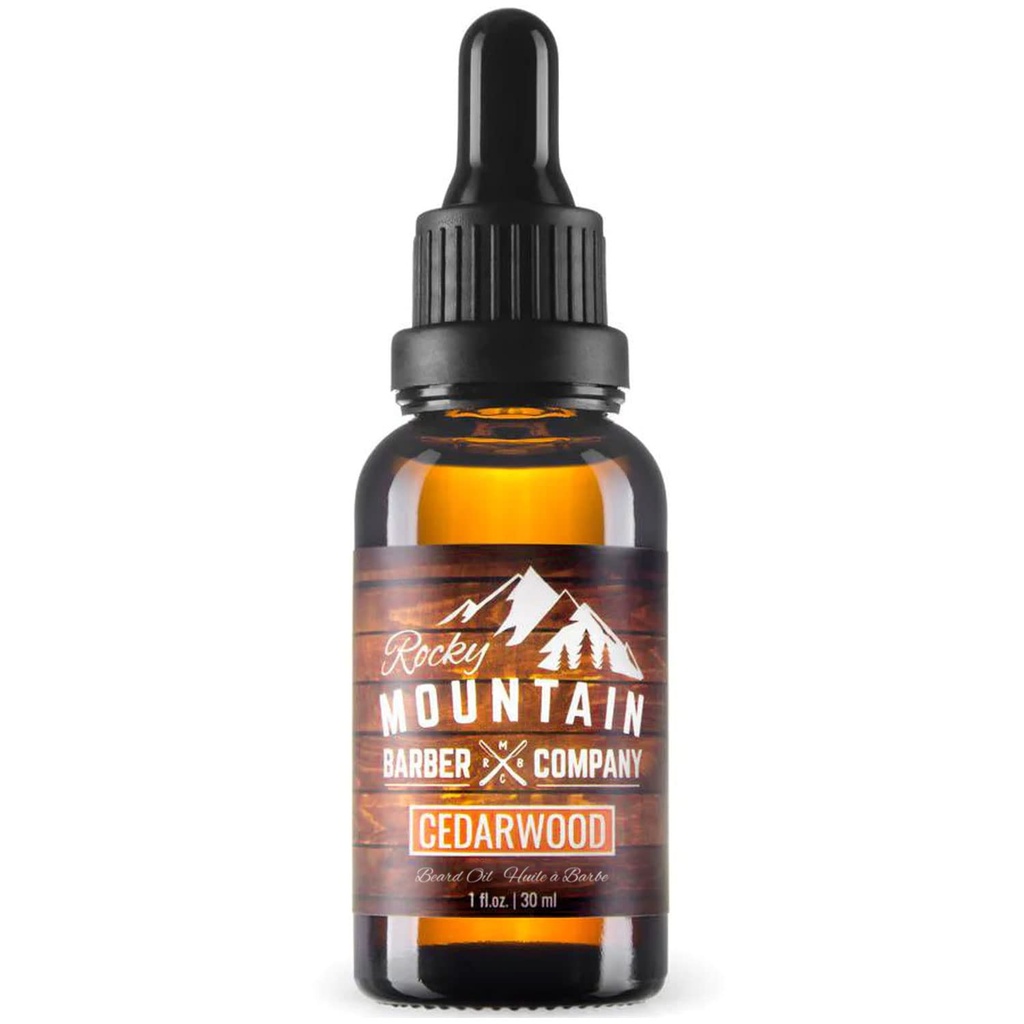 Rocky Mountain Barber Company Men’s Cedarwood Beard Oil - Mit Grapeseed Oil, Kokosnussöl, Arganöl und echtem Cedarwood ätherisches Öl