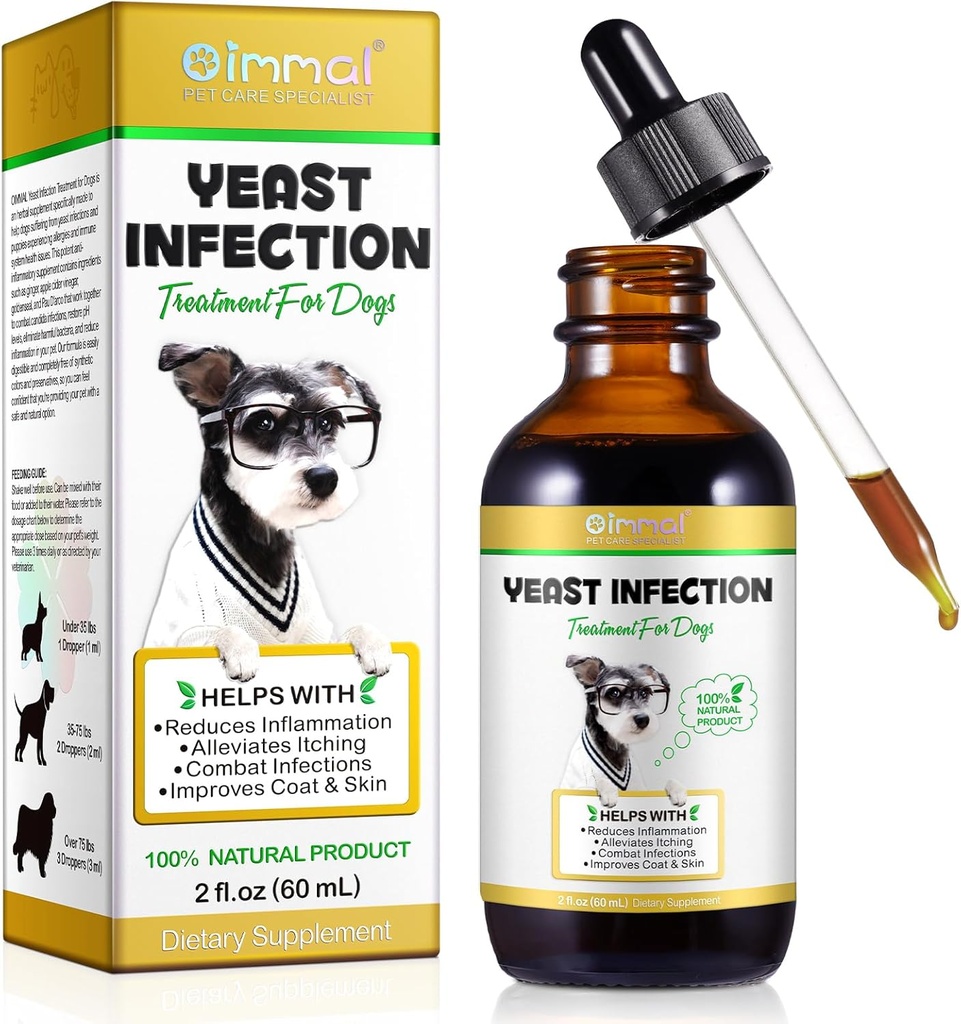 Trattamento di infezione del lievito per cani, Trattamento di infezione dell'orecchio del cane Trattamento di infezione dell'orecchio del cane per il sollievo della pelle di prurito del cane, sollievo dell'allergia del cane, infezione dell'orecchio del cane- 2 Fl Oz / 60ml