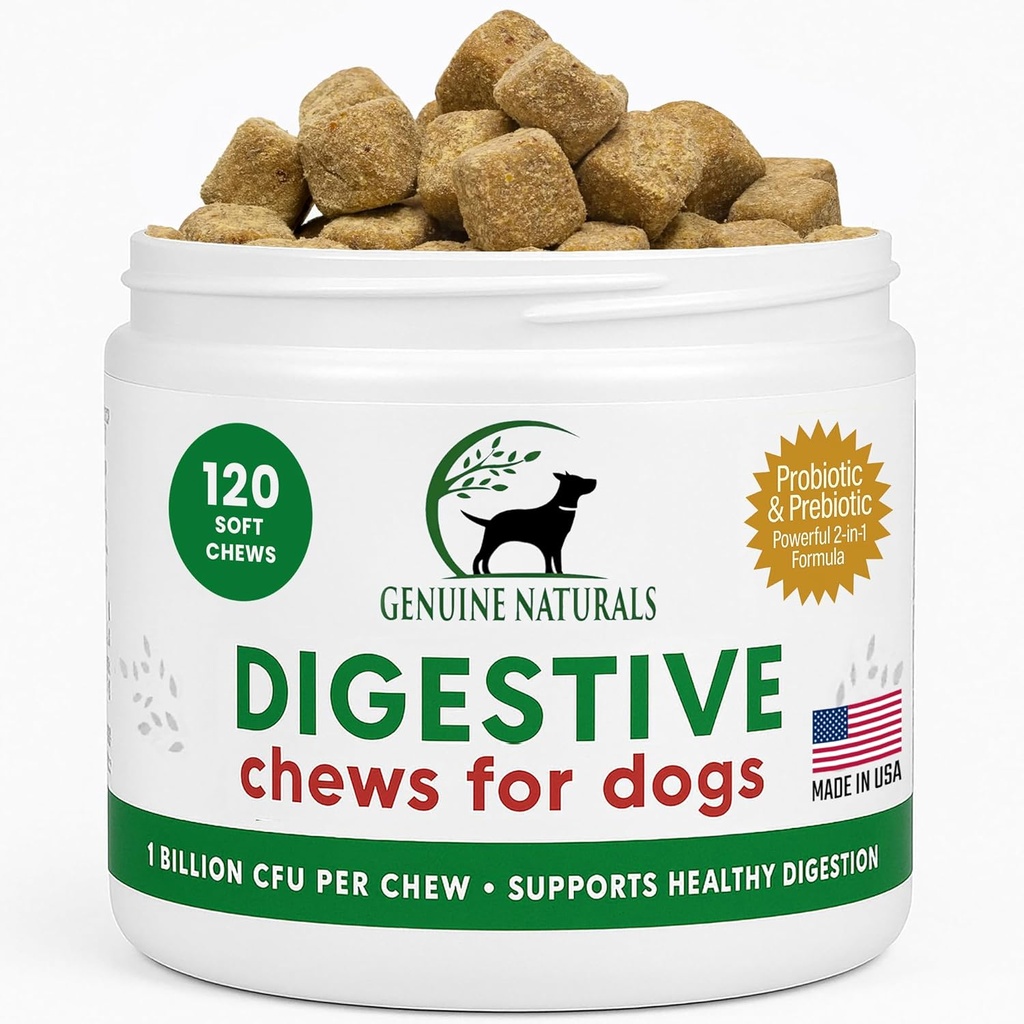 Integratore Digestivo per Cani - Raccomandato Probiotici Masticare da FurParents - Migliora la salute Digestiva e Gut, Aiuta con Diarrea, Spinta Stomach, Respiro cattivo & costipazione, 120 Conte