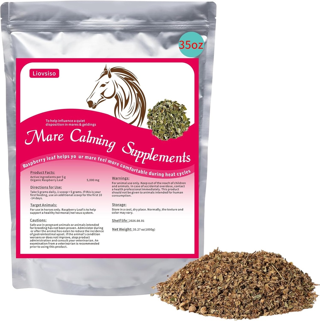 Supplemento per la calma del cavallo Foglia naturale del lampone 35 OZ- Allevia l'ansia, l'irritabilità e il disgrazia in Mares durante i cicli di calore - Anche la magia Adatto per Geldings