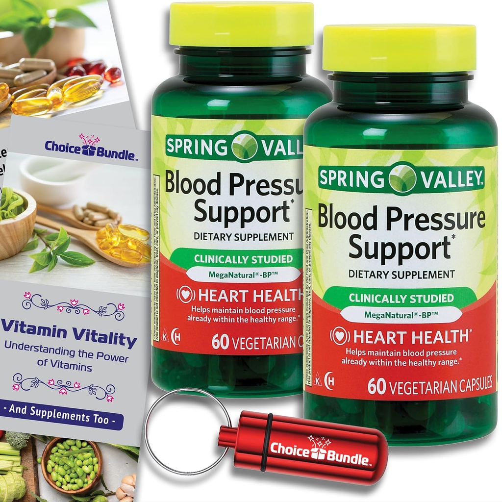 Wählen Sie Bundle Spring Valley Blutdruckunterstützung Vegetarische Kapseln 60 Ct 2 pk (120 Total) + Vitamin Guide & Pill Container (4 Artikel)!
