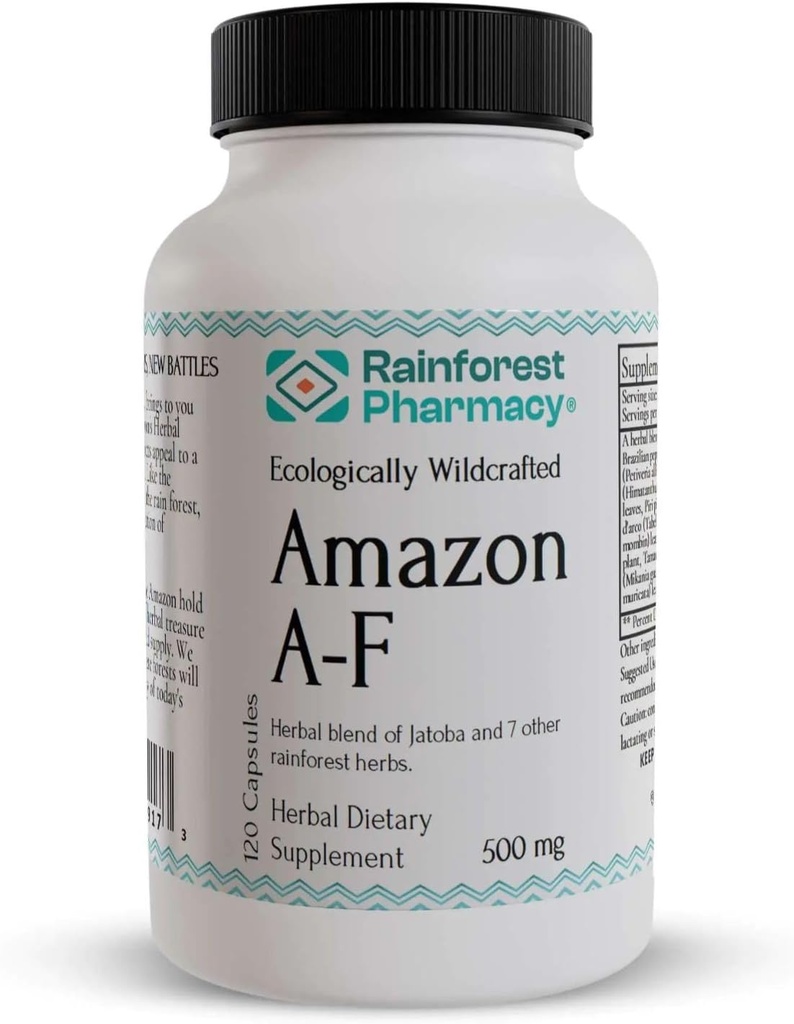 Rainforest Pharmacy A-F Kräuter-Ergänzung mit Jatoba, PAU D’arco, Anamu & Graviola 4 Andere Wildgeflügel Regenwaldpflanzen | 120 Gemüsekapseln, 500 mg