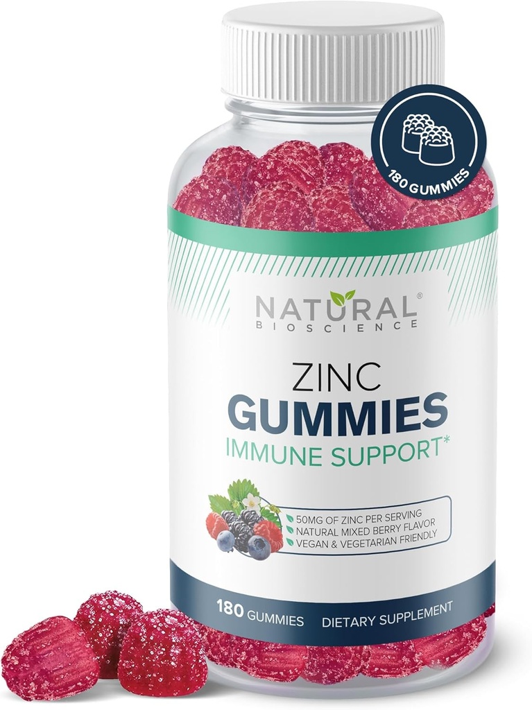 Zink-Gummien 50mg - Hohe Potenz Immununterstützung, Hautgesundheit, Antioxidans, Tägliche Immunität Ergänzung für Erwachsene, Vegan, Glutenfrei, Non-GMO, Kaubare Zink-Zitrat-Gummi, 180 Gummie