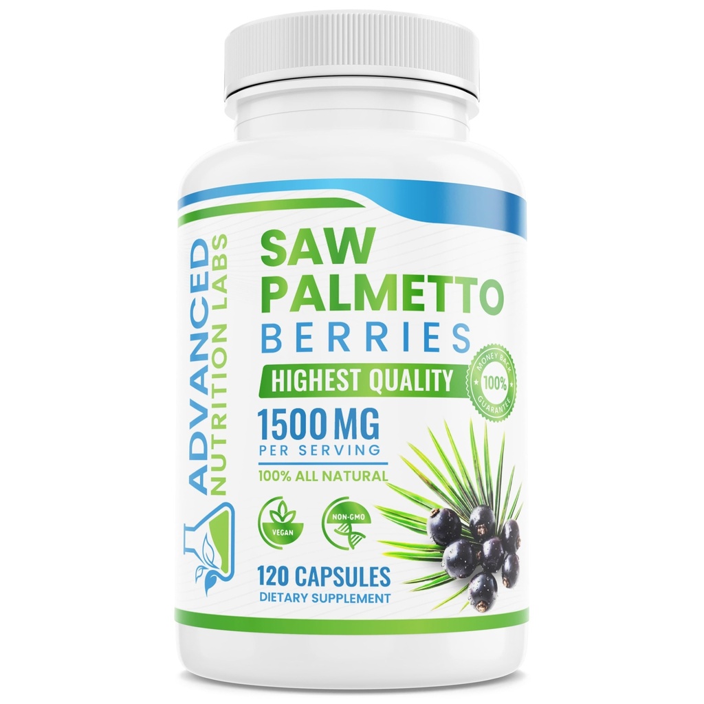 Saw Palmetto Beeren & Extrakt - 1500 mg Saw Palmetto Ergänzung für Männer & Frauen - DHT Blocker für Haarwachstum, Prostata Unterstützung & Urinary Health - 120 Vegan Kapseln