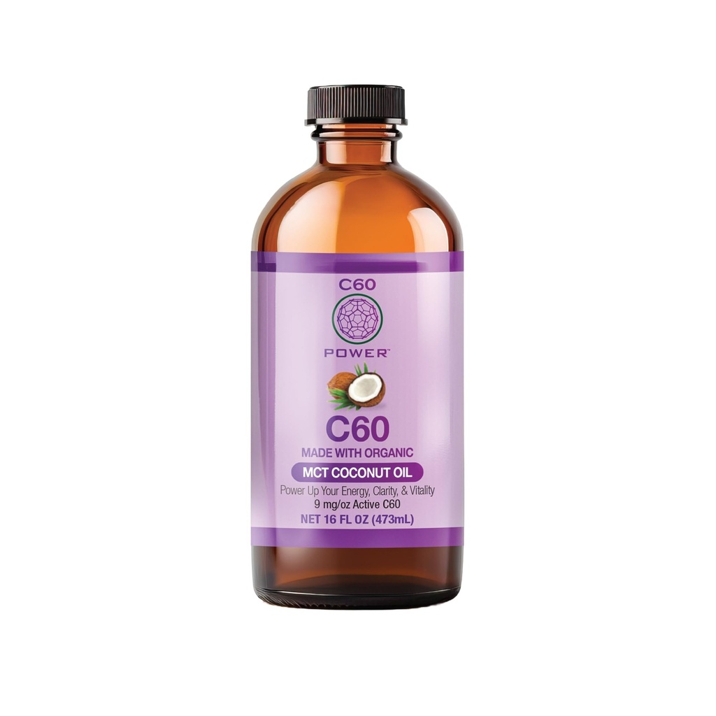 C60 Purple Power Organic MCT Huile de noix de coco, Huile de noix de coco bio pressée à froid, 99.99% Pure C60 Carbon Fullerènes (16 oz)