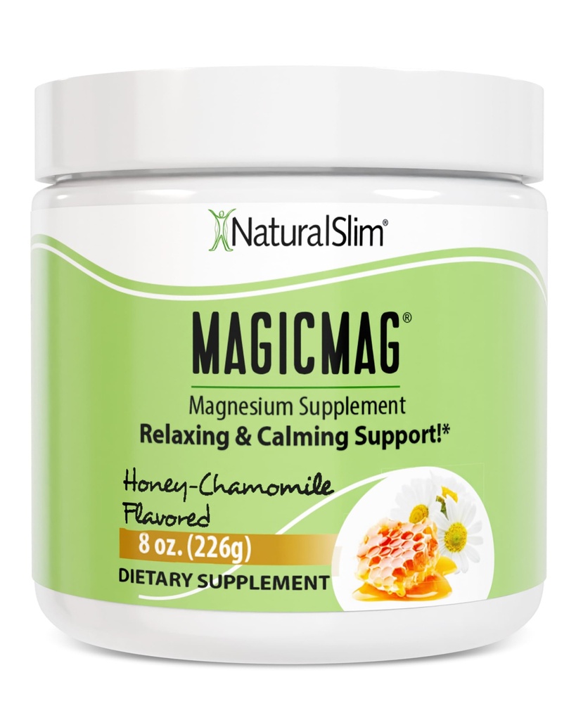 NaturalSlim Magicmag Pure Magnesium Citrate Powder Stress, Verbrauch, Muskel, Herzgesundheit und Schlafunterstützung | Honey Chamomile Magnesium Supplement - 8oz Drink Mix (Solo)