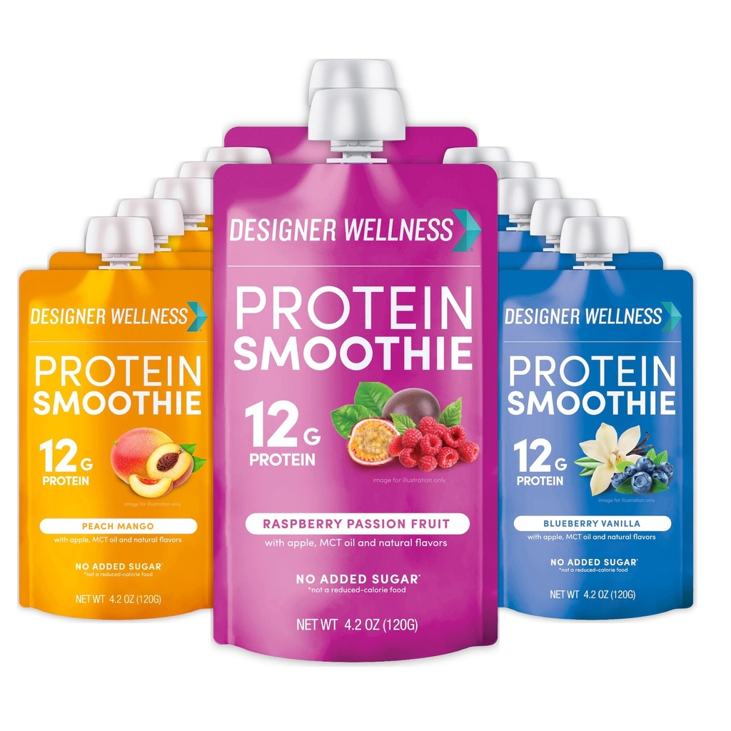 Designer Wellness Protein Smoothie, Real Fruit, 12g Protein, Low Carb, Zero Added Sugar, Gluten-Free, Non-GMO, Keine künstlichen Farben oder Flavors, Super Fruits Variety Pack, 12 Count