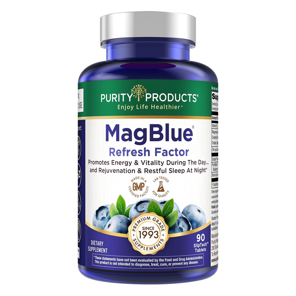 Reinheit Produkte MagBlue Refresh Faktor Super Boost - Magnesium Bisglycinat, Shoden Ashwagandha, Vitamin D3, Zink und Bor - 90 Tabletten