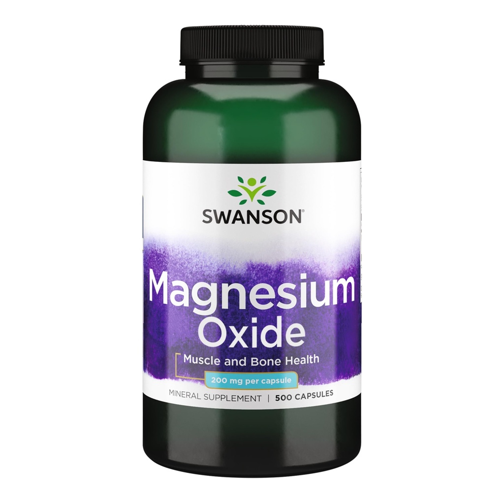 Swanson Magnesium Knochen & Muskel-Gesundheit Unterstützung 200 Milligramme (2 Kapseln pro 400 mg Servieren Magnesiumoxid) 500 Kapseln