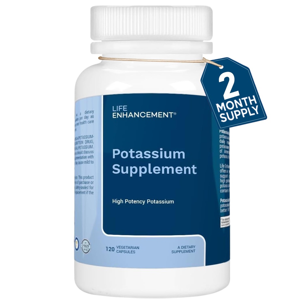 Life Enhancement High Absorption Potassium Supplement für Muskel-, Gehirn- und Knochengesundheit - Keine Additive High Potency Elemental Kalium Supplement, Made in USA (120 Kapseln – 60 Portionen)
