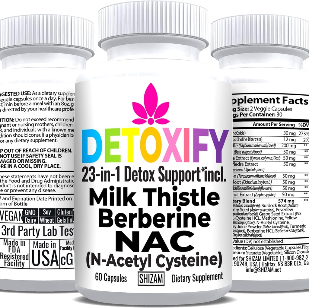 SHIZAM Milk Thistle NAC Supplement N-Acetyl Cysteine for Glutathione | Detox Cleanse Supplement | Liver Health Formula w Berberine Artichoke Extract Dandelion Root Beetroot Glynac Powder