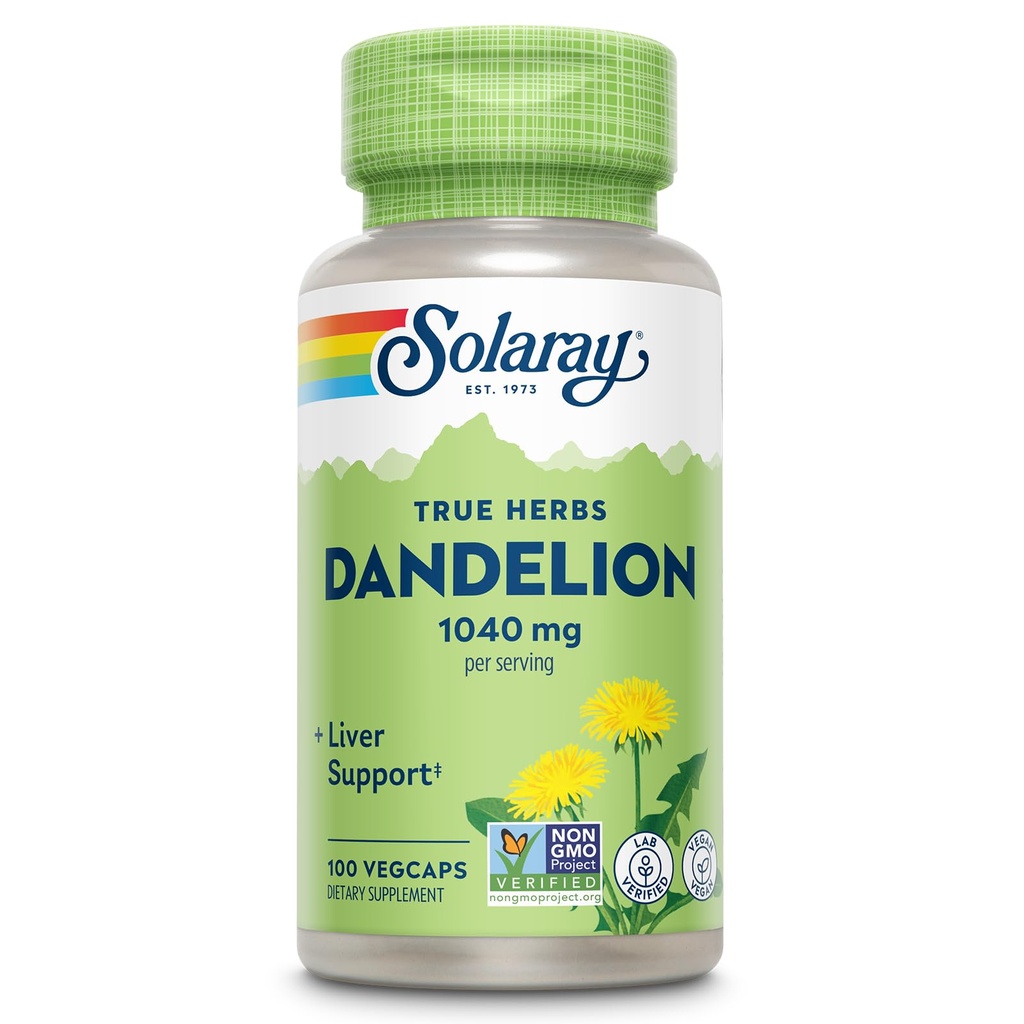 SOLARAY Dandelion Root Supplement - Gesunde Nieren- und Leberunterstützung - 1.040 mg pro Servieren - Vegan, Lab Verified, 60-Day Garantie - 50 Servietten, 100 VegCaps