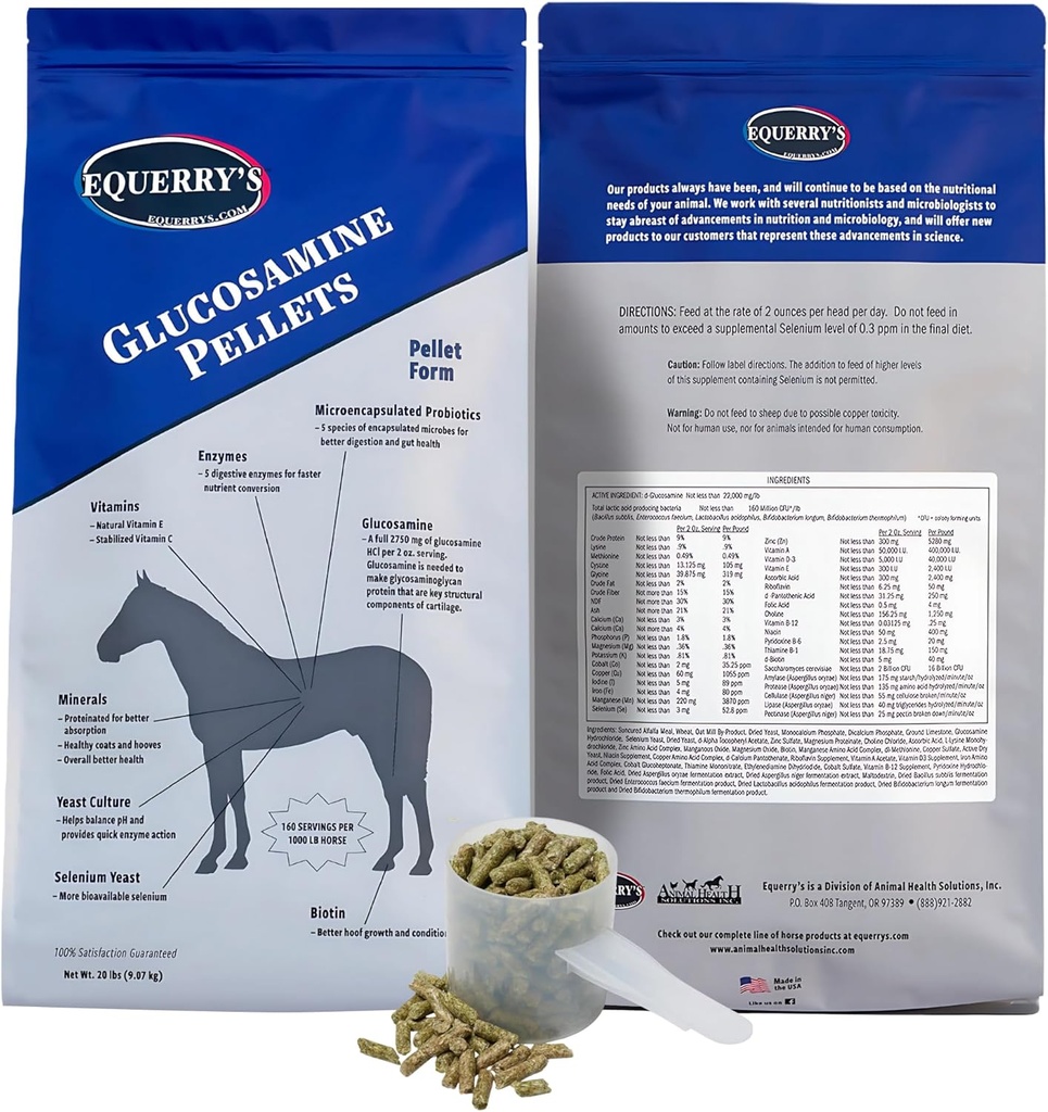 Equerry's Glucosamine Pellets - Joint Support for Horses with Probiotics, Digestive Enzymes, Vitamins, and Minerals - Made in USA - 20lb