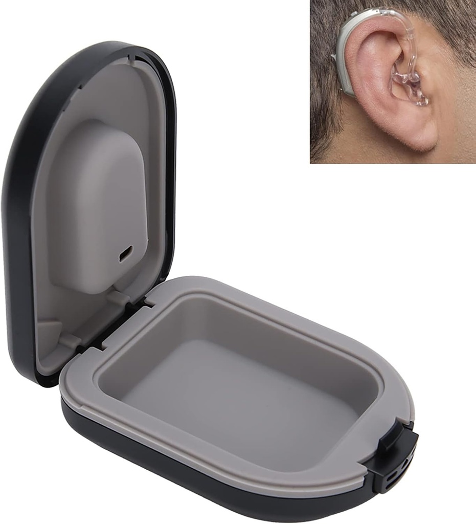 Hearing Aid Case, Hearing Aid Travel Case, BehindtheEar Hearing Aid Accessories, Waterproof Drop Resistance Storage Box, Black (2.6 x 2 x 1in)