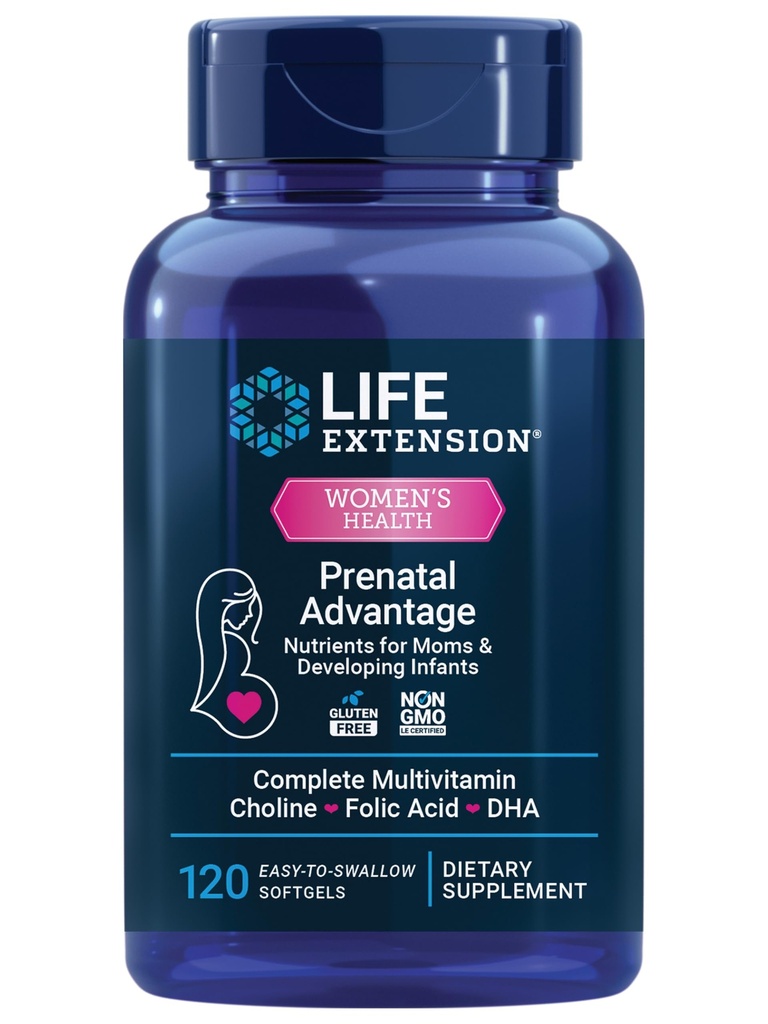 Lebensverlängerung Pränatal Vorteil, Frauen Multivitamin, Baby-Support, Folsäure, Cholin, Omega-3s, Vitamin C, D3, B1, B6, B12, Zink, Niacin, Glutenfrei, Non-GMO, 120 Softgels