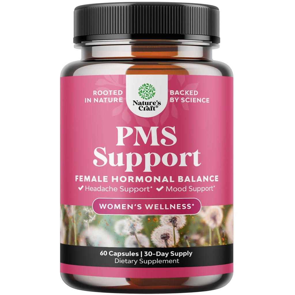 PMS Support Supplemento per le donne – Equilibrio dell'ormone per le donne e Discomfort mestruale con DIM, Chasteberry, Nero Cohosh & Ashwagandha - per il periodo Cramps Ease, Menopause Bloating, Mood Swing – 60 Ct