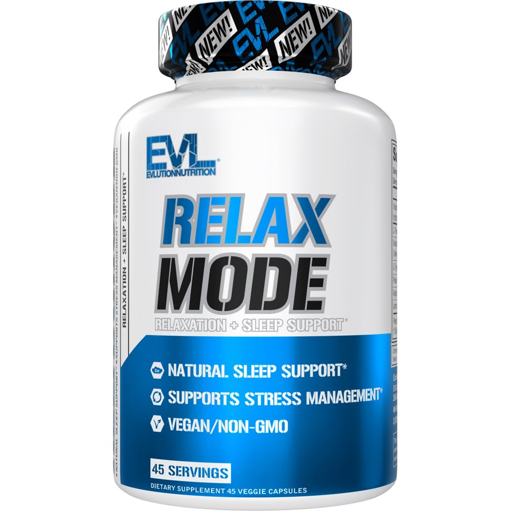 Evlution Nutrition RelaxMode - Natural Sleep Support - con L-Theanine, Valerian Root Extract & More - Vegan & Non-GMO - Integratore alimentare - 45 Serve - 45 Capsule Veggie