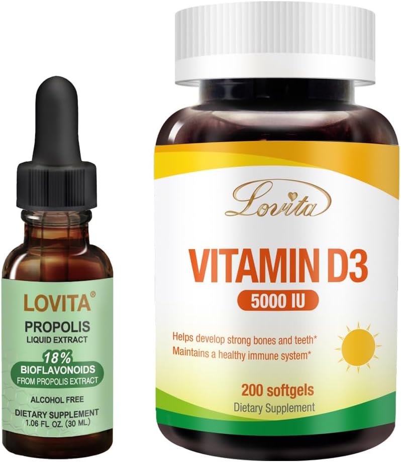 Lovita Bee Propolis Liquid Extract & Vitamin D3 Softgel Nährstoffergänzung Bundle