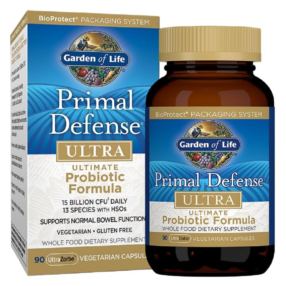 Probiotici del giardino della vita per bilanciamento della salute digestivo, Formula di difesa primaria Ultra Ultimate, 15 miliardi di CFU e 13 Strains Plus HSOs, Vegetariano e Gluten Free, 90 capsule