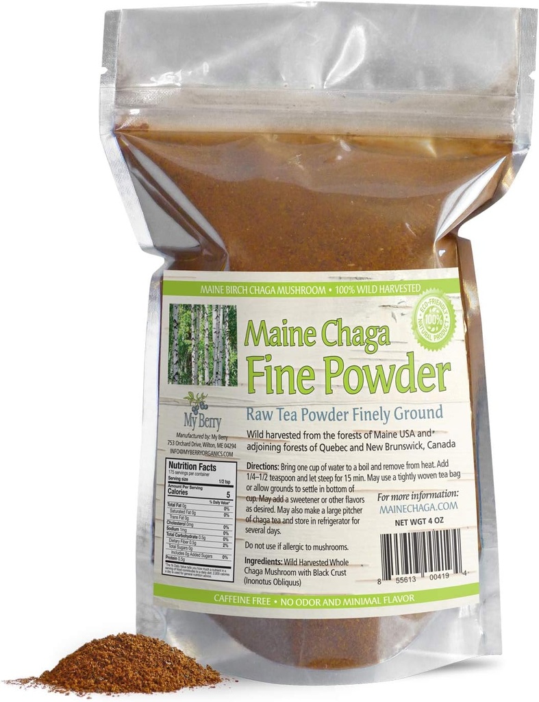 Maine Chaga Tee Fine Mushroom Powder |100% Wild-Harvested in Maine & Atlantic Canada | Nicht ein Extrakt, sondern Ganzes Rohpulver | 4oz