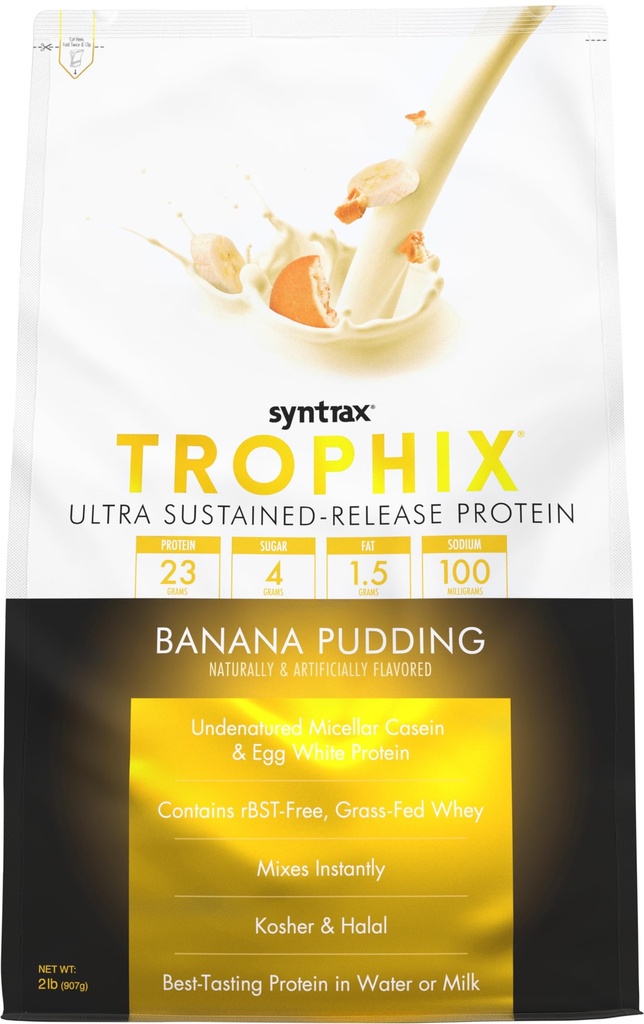 Sintrax Nutrition Trophix, Ultra Sustain-Release Protein Powder Blend, Banana Pudding 2 lbs.
