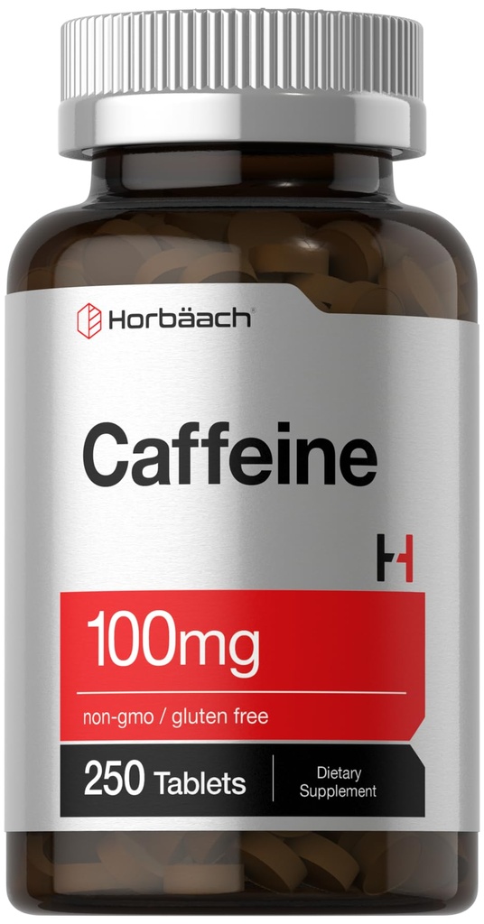 Horbäach Pilules de caféine 100mg. 250 comprimés.