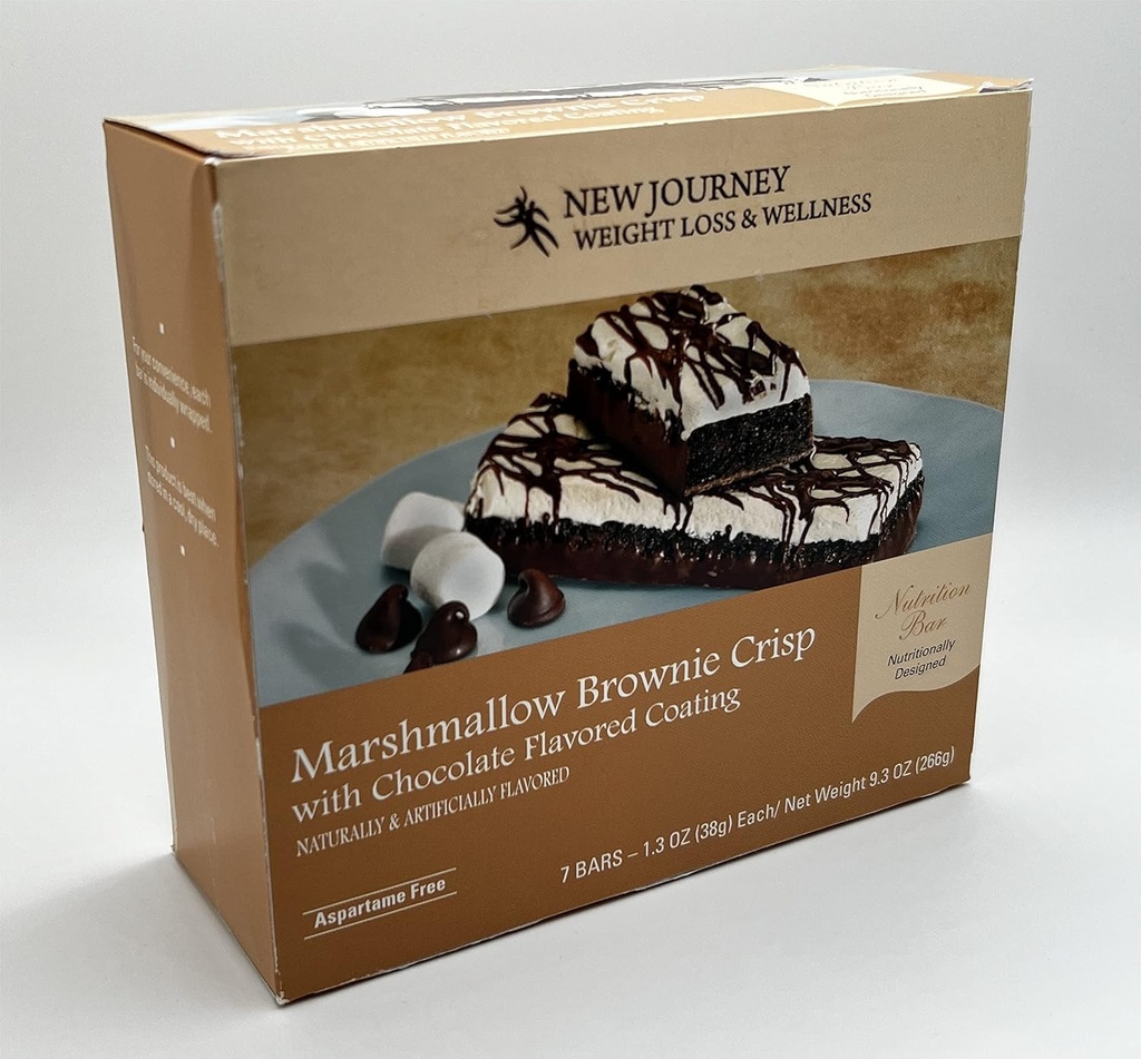 Marshmallow Brownie Crisp Bar - Nouveau voyage Perte de poids et de bien-être - Barre de nutrition riche en protéines (7 bars/boîte)