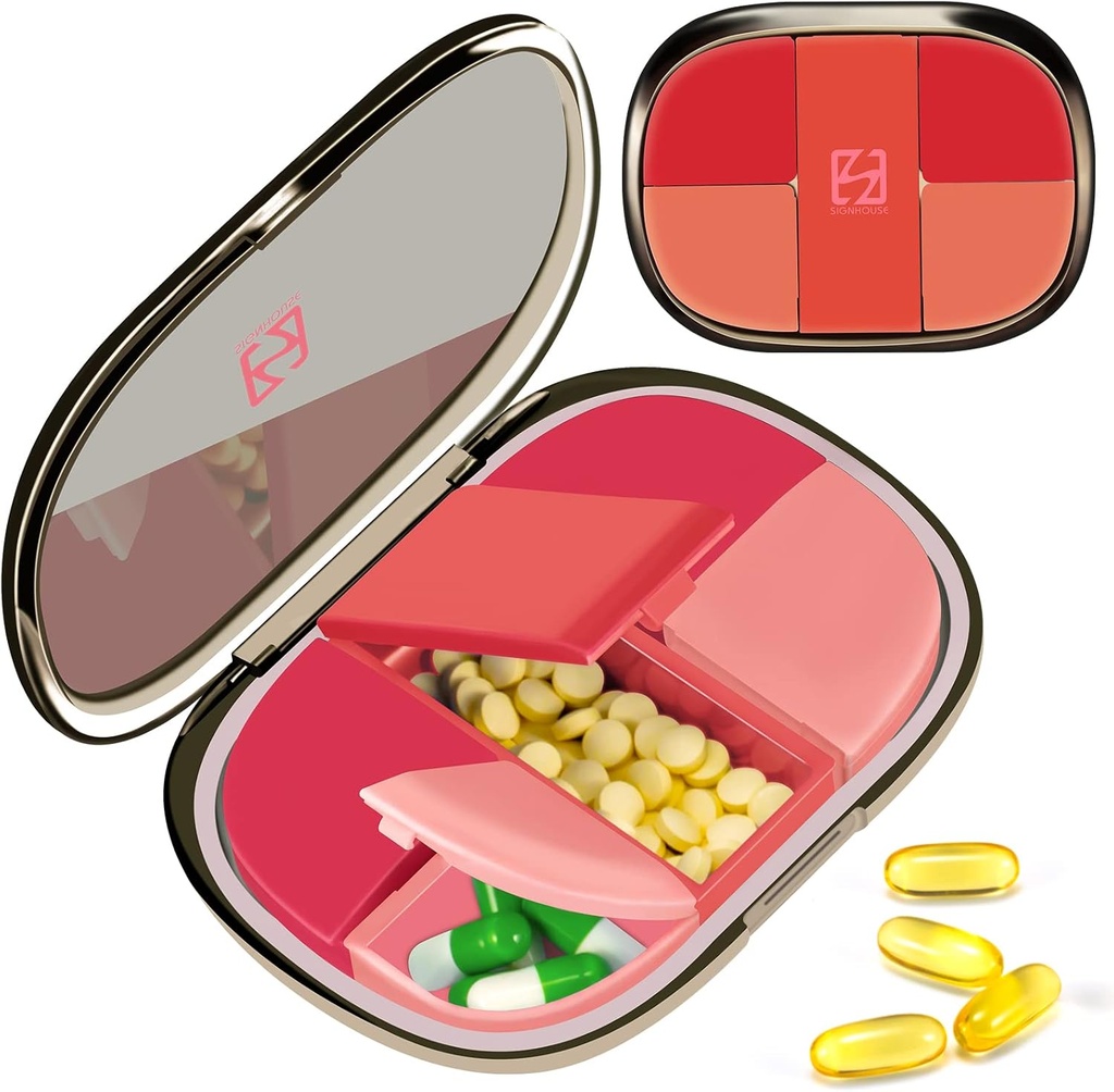Daily Pill Case Organizer Pocket Pharmacie, Chrxbei Pill Container Case Voyage doit avoir avec 5 compartiments, portable Pill Splitter Boîte pour la vitamine, médicaments, supplément et huile de poisson - Rouge