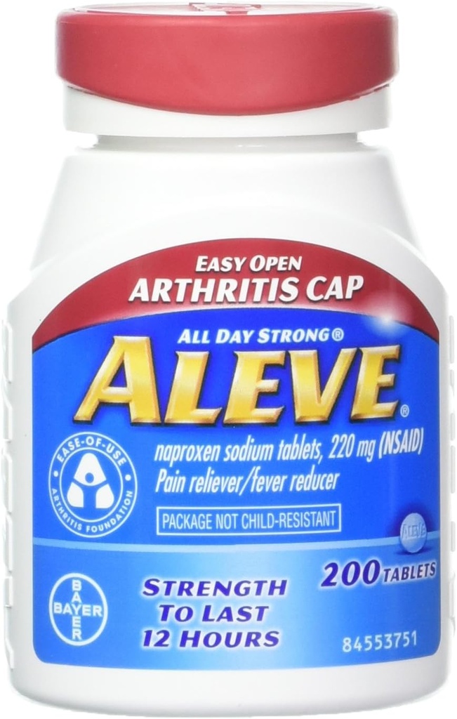 Aleve Tablets con Easy Open Arthritis Cap, Naproxen Sodium, 220mg (NSAID) Dolore Reliever/Fever Riduttore, 200 Conteggio (Pacchetto di 2)