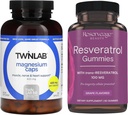 Twinlab Magnesium Caps - für Stress Relief, 420 mg, 200 Count, 1 Pack & Reserve Beauty- Resveratrol Gummies 100 mg, Vegan - 1 Pack