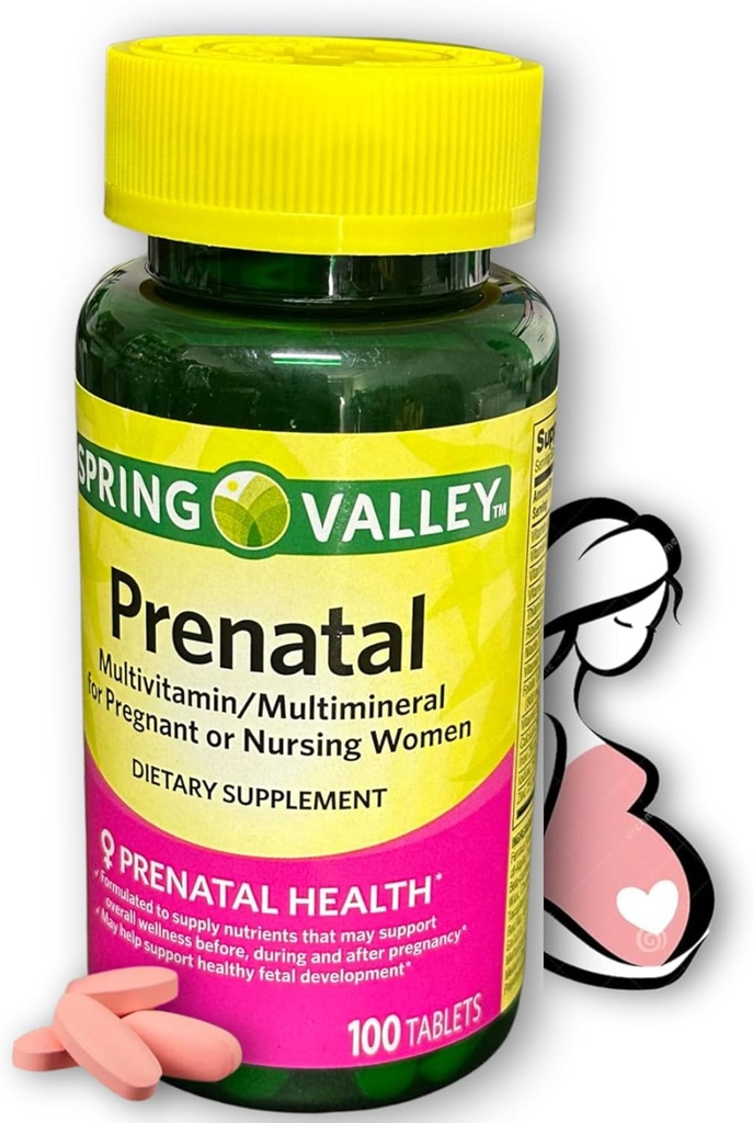Vitamines prénatales- Multivitamines multiminérales pour femmes enceintes et allaitantes Comprimés supplémentaires 100 Ct
