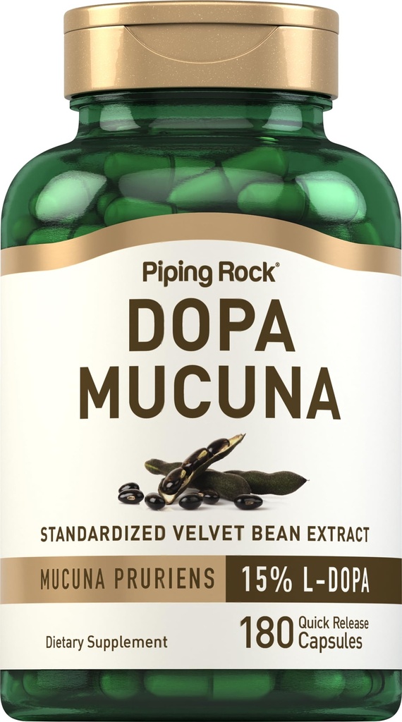 Piping Rock DOPA Mucuna Capsule | 180 Count | 15% L-DOPA | Mucuna Pruriens Extract | Non-GMO, Gluten Free Supplement