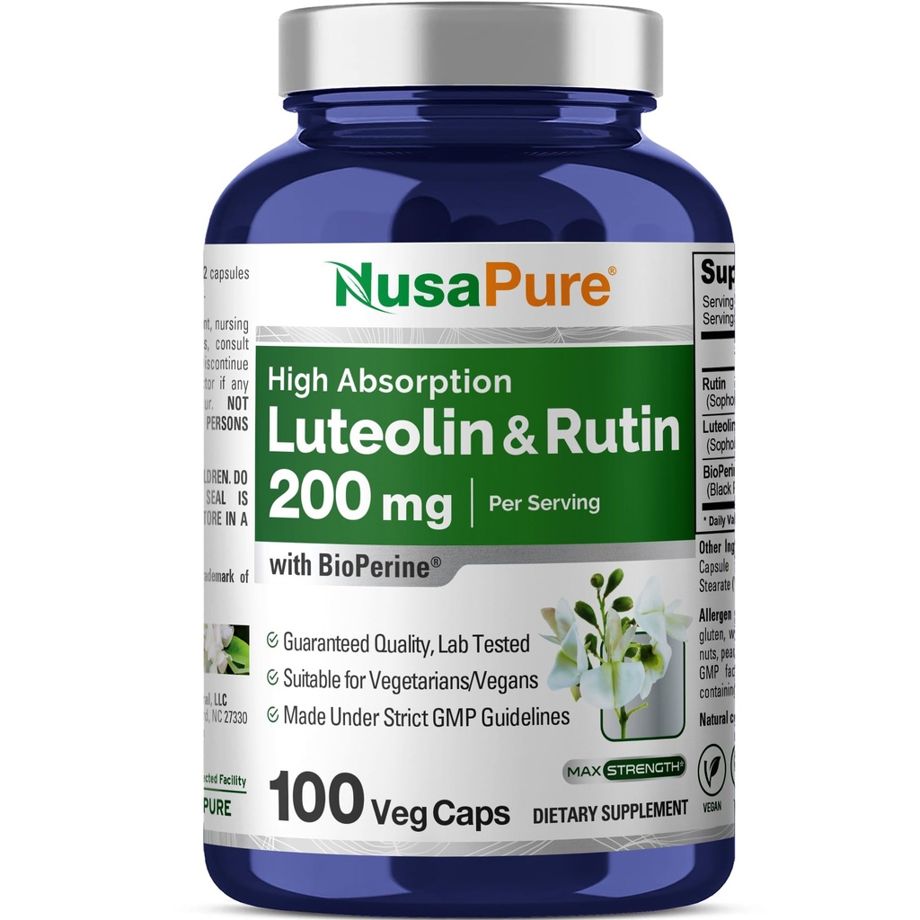 NusaPure Luteolin Complex mit Rutin 200 mg | 100 Kapseln | Vegetarisch, Non-GMO & Vegan Flavonoid Formel