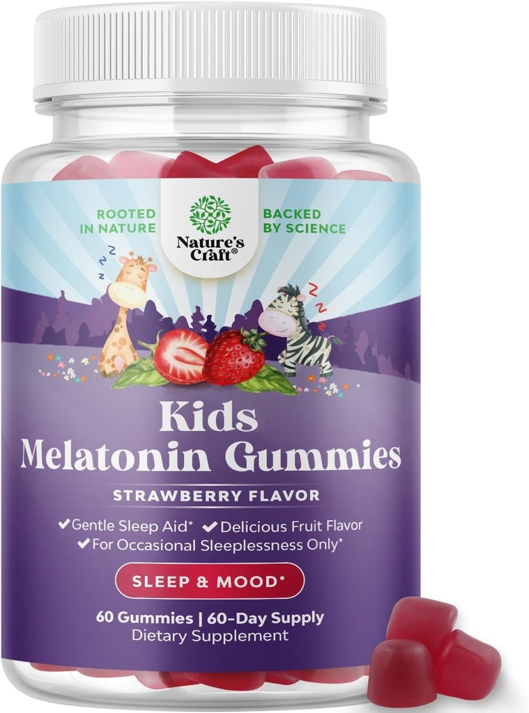 Natures Craft Melatonin Gummis für Kinder Schlafunterstützung - Hassle-Free Kids Melatonin Gummis für Mood-Unterstützung - Köstliche und tümmige Freundliche Gummy 1 Mg Kleinen Non-GMO Gluten kostenlos und Halal