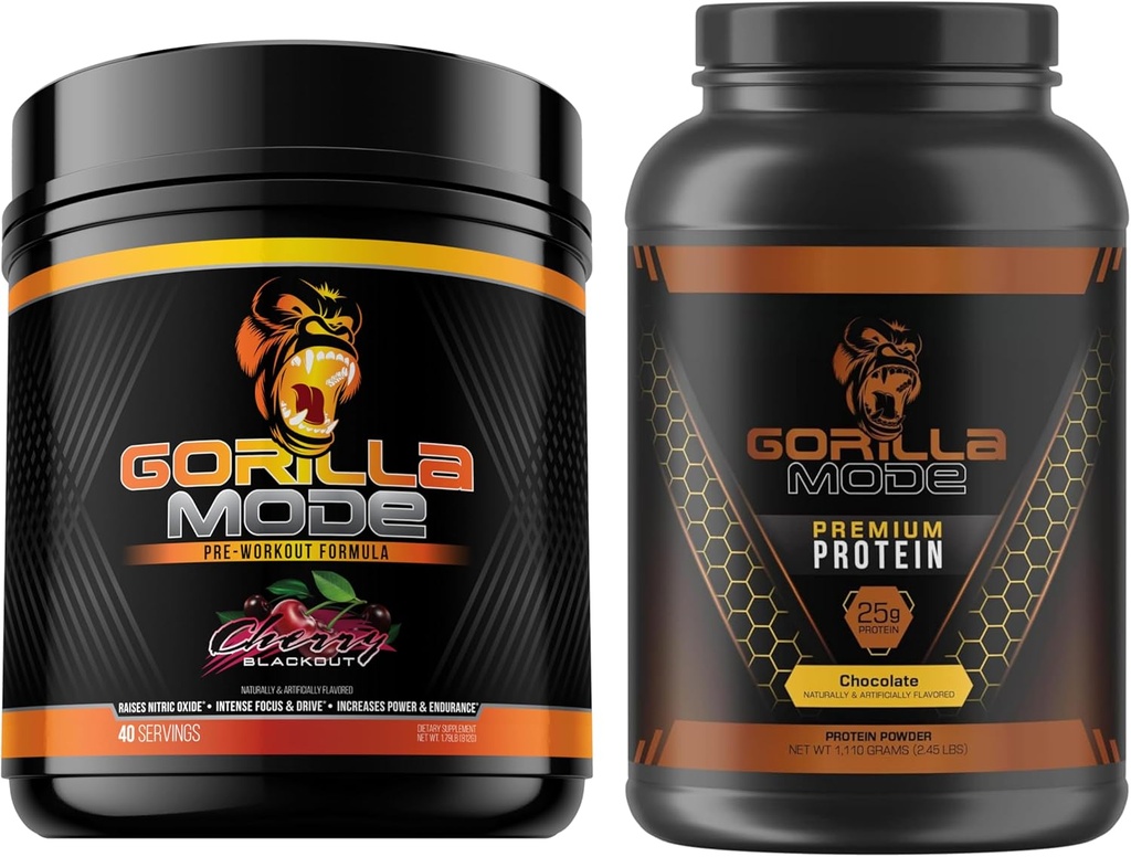 Gorilla Mind Pre Workout (Cherry) + Premium Whey Protein (Chocolate) - Umfassender Stack für Kraftstoff maximale Workout-Ergebnisse