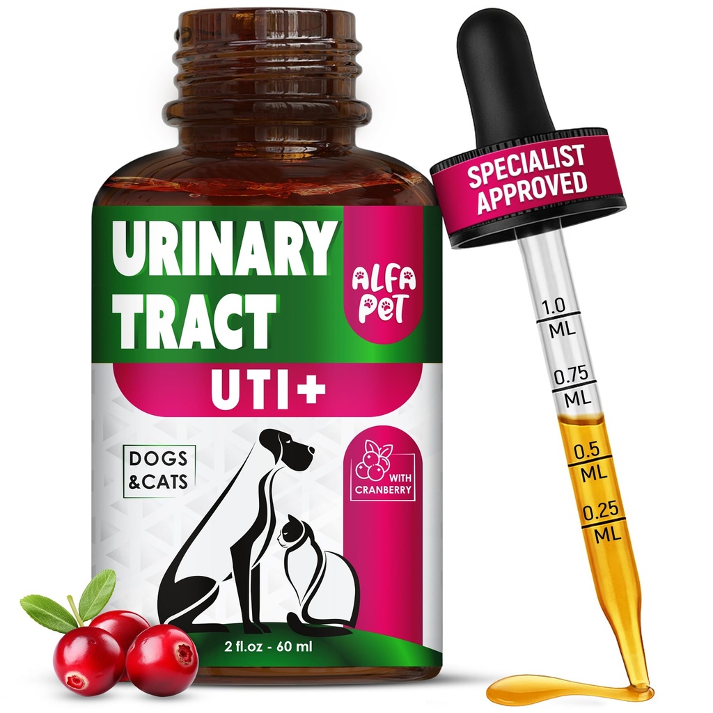 Traitement de l'infection urinaire par la canneberge – Traitement de l'ITU du chien pour soigner la vésicule – Traitement de l'ITU du chat pour les reins – Soutien préventif de la santé rénale dans les gouttes – 2 Oz